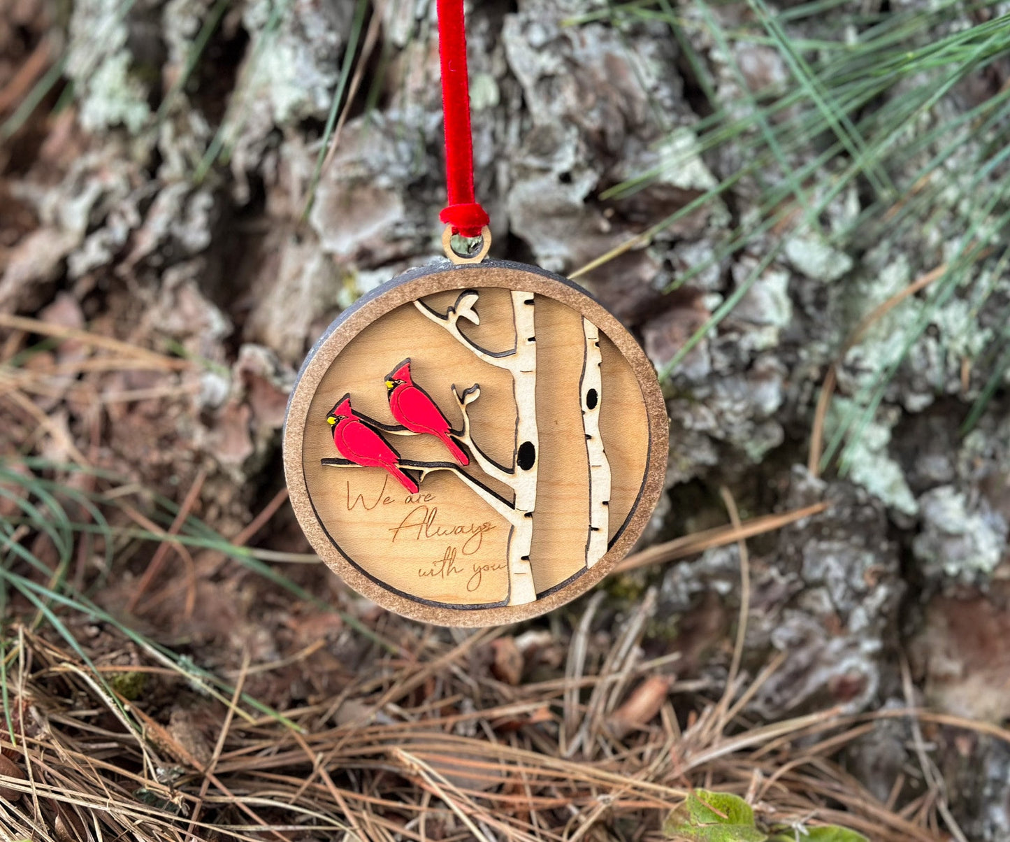 Memorial Ornament | Two Cardinal We Are Always with You | Hand finished wood gift