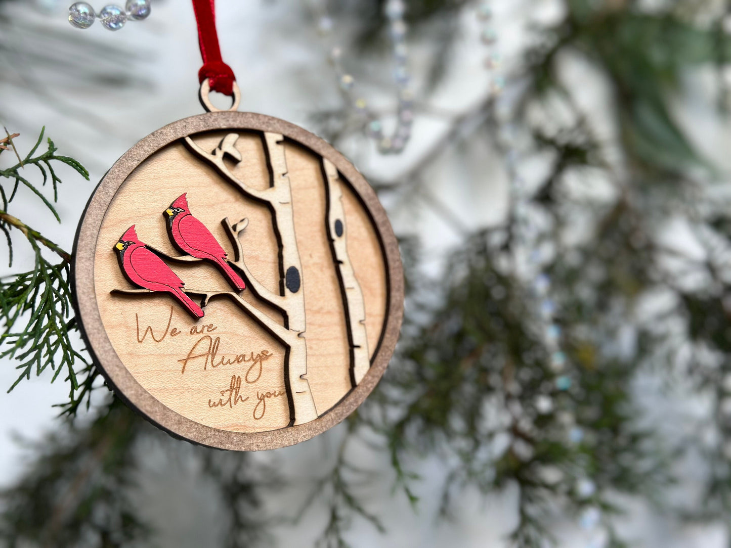 Memorial Ornament | Two Cardinal We Are Always with You | Hand finished wood gift