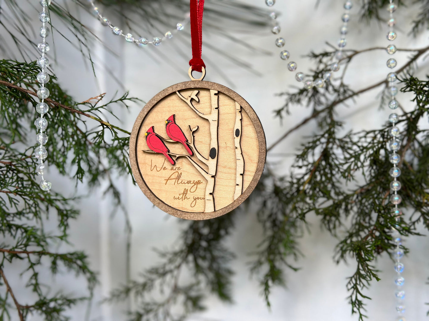 Memorial Ornament | Two Cardinal We Are Always with You | Hand finished wood gift