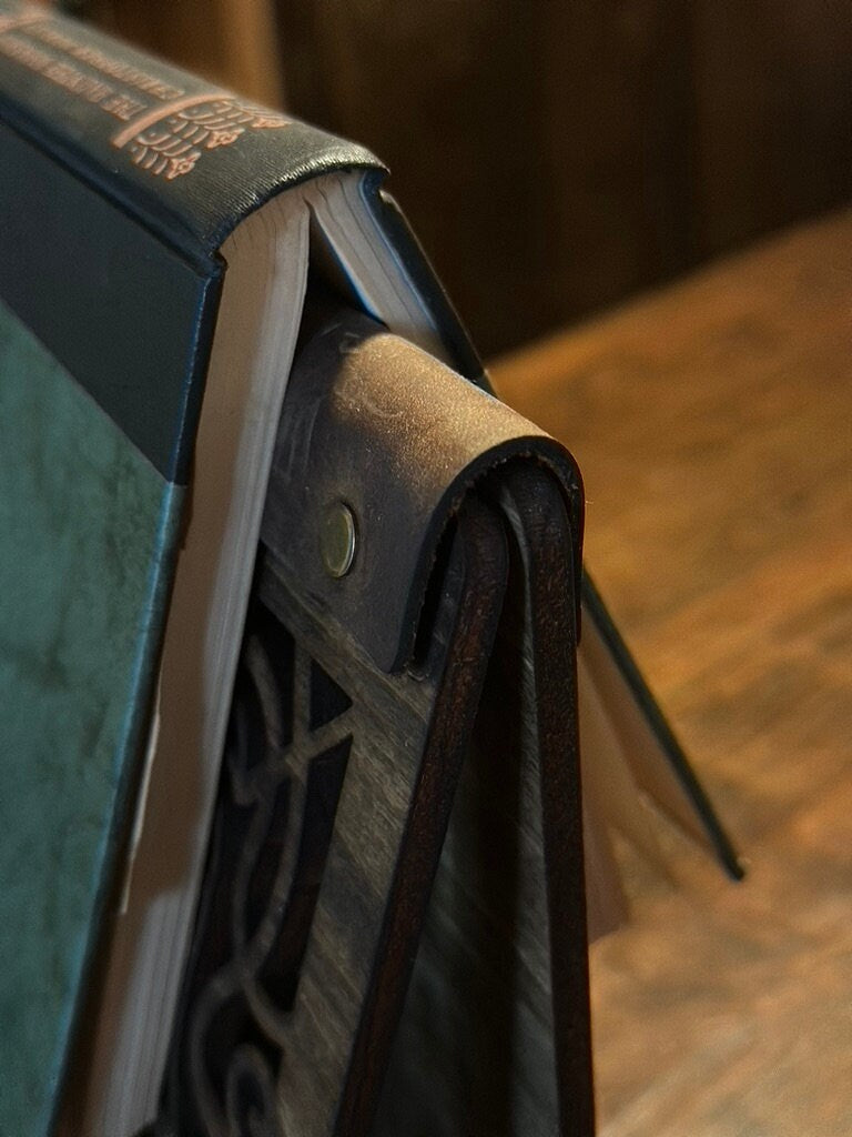 Wood Book Stand Decorative Front Leather Accents