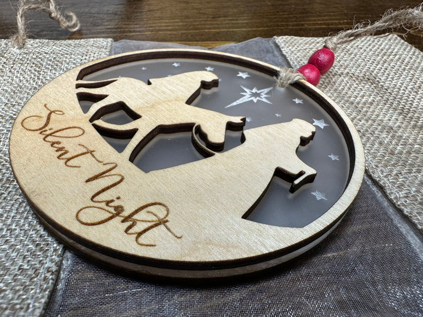 Christmas Ornament | Silent Night | Two-sided Design | Hand finished wood gift