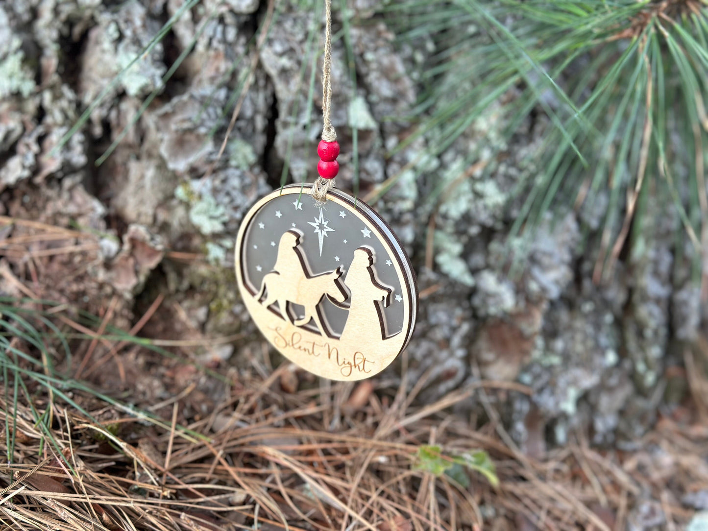 Christmas Ornament | Silent Night | Two-sided Design | Hand finished wood gift