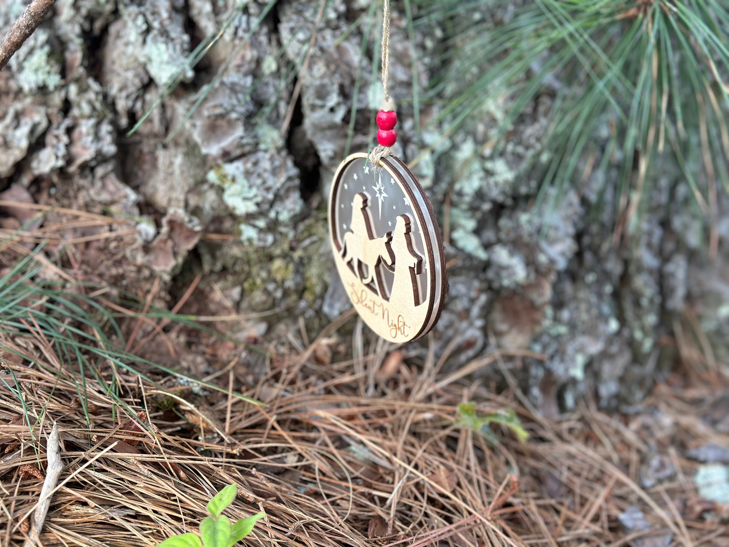 Christmas Ornament | Silent Night | Two-sided Design | Hand finished wood gift