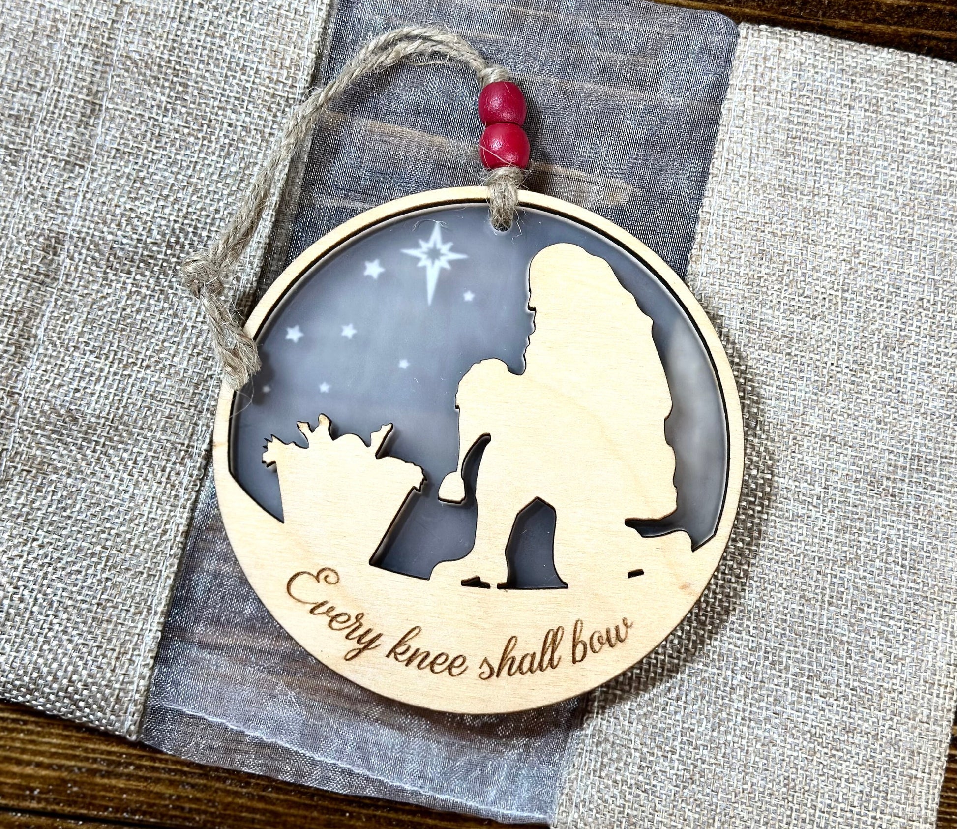 Christmas Ornament | Every Knee Shall Bow | Two-sided Design | Hand finished wood gift