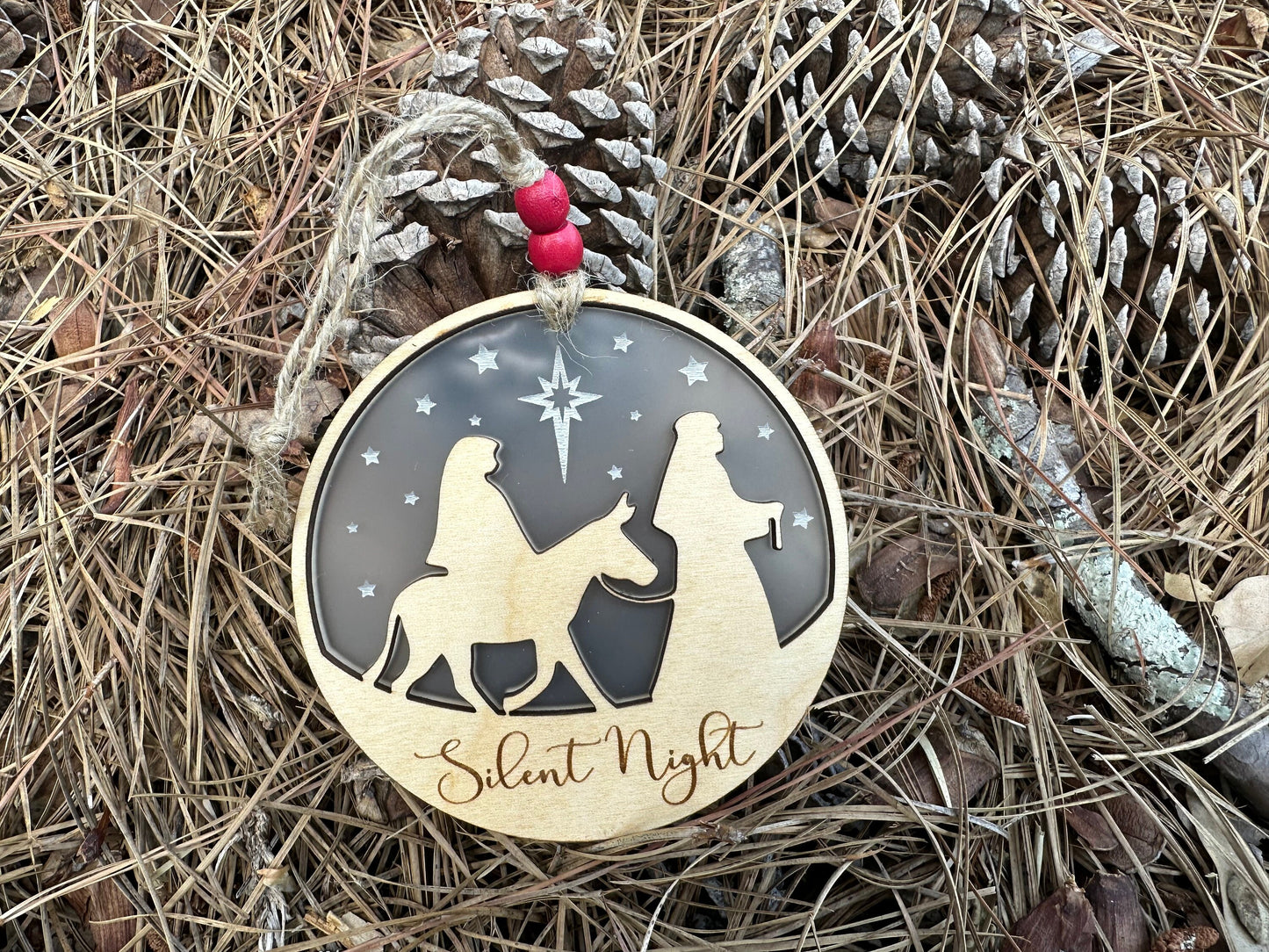 Christmas Ornament | Silent Night | Two-sided Design | Hand finished wood gift