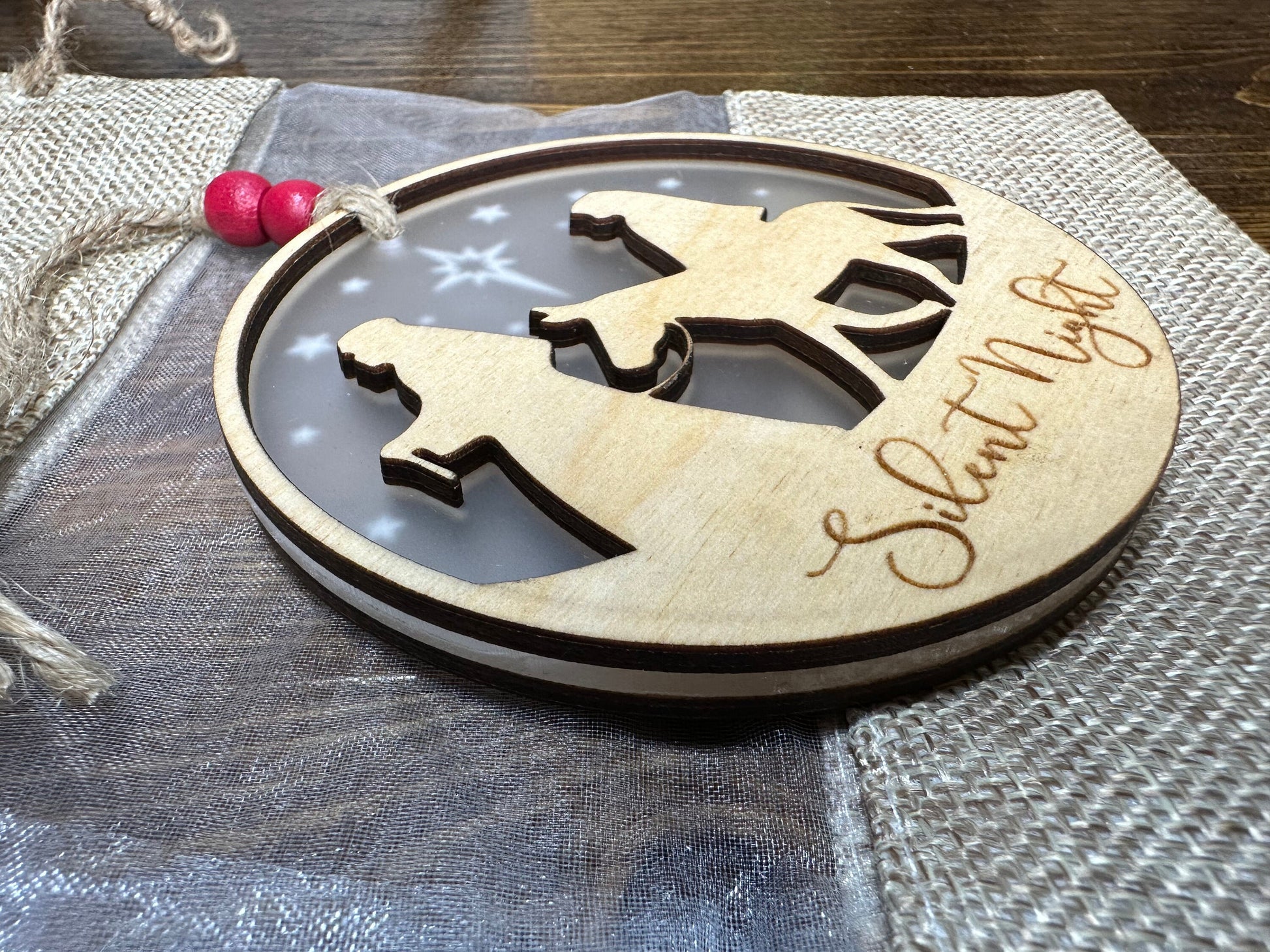 Christmas Ornament | Silent Night | Two-sided Design | Hand finished wood gift