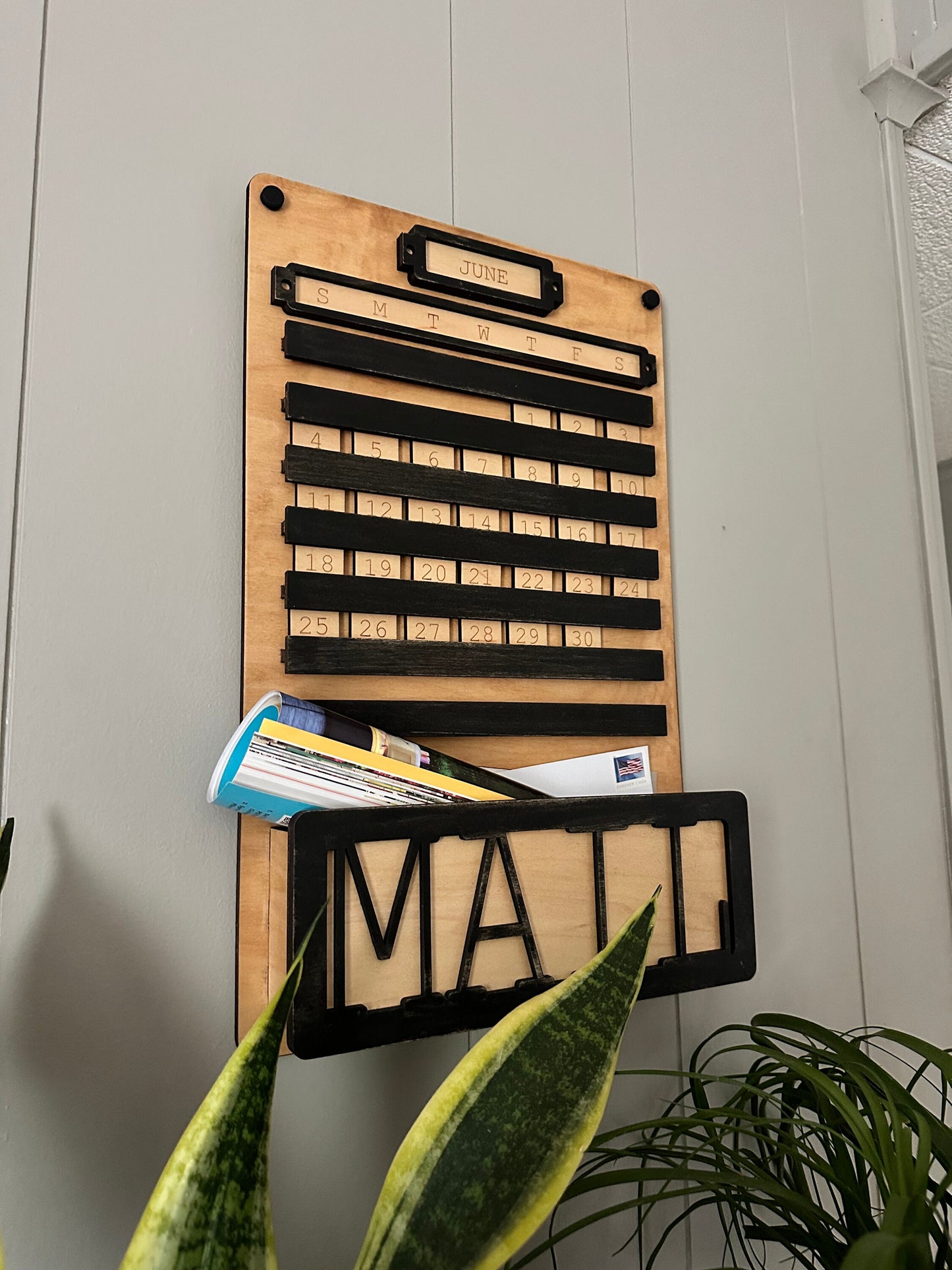 Wall Calendar with Mail Box | Office Decor Wood Perpetual Calendar | Vintage Style Wall Calendar | Hand finished wood gift