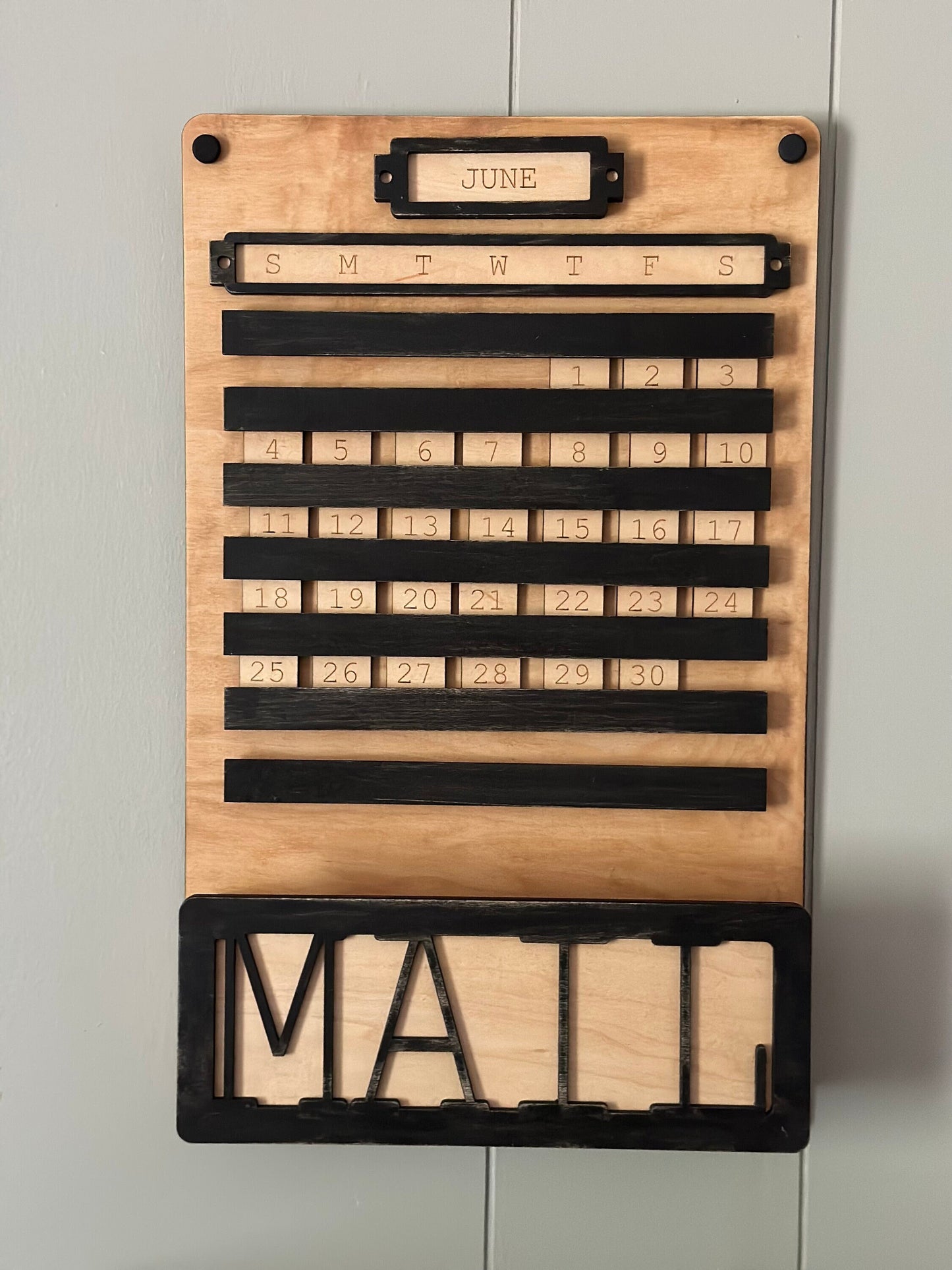 Wall Calendar with Mail Box | Office Decor Wood Perpetual Calendar | Vintage Style Wall Calendar | Hand finished wood gift