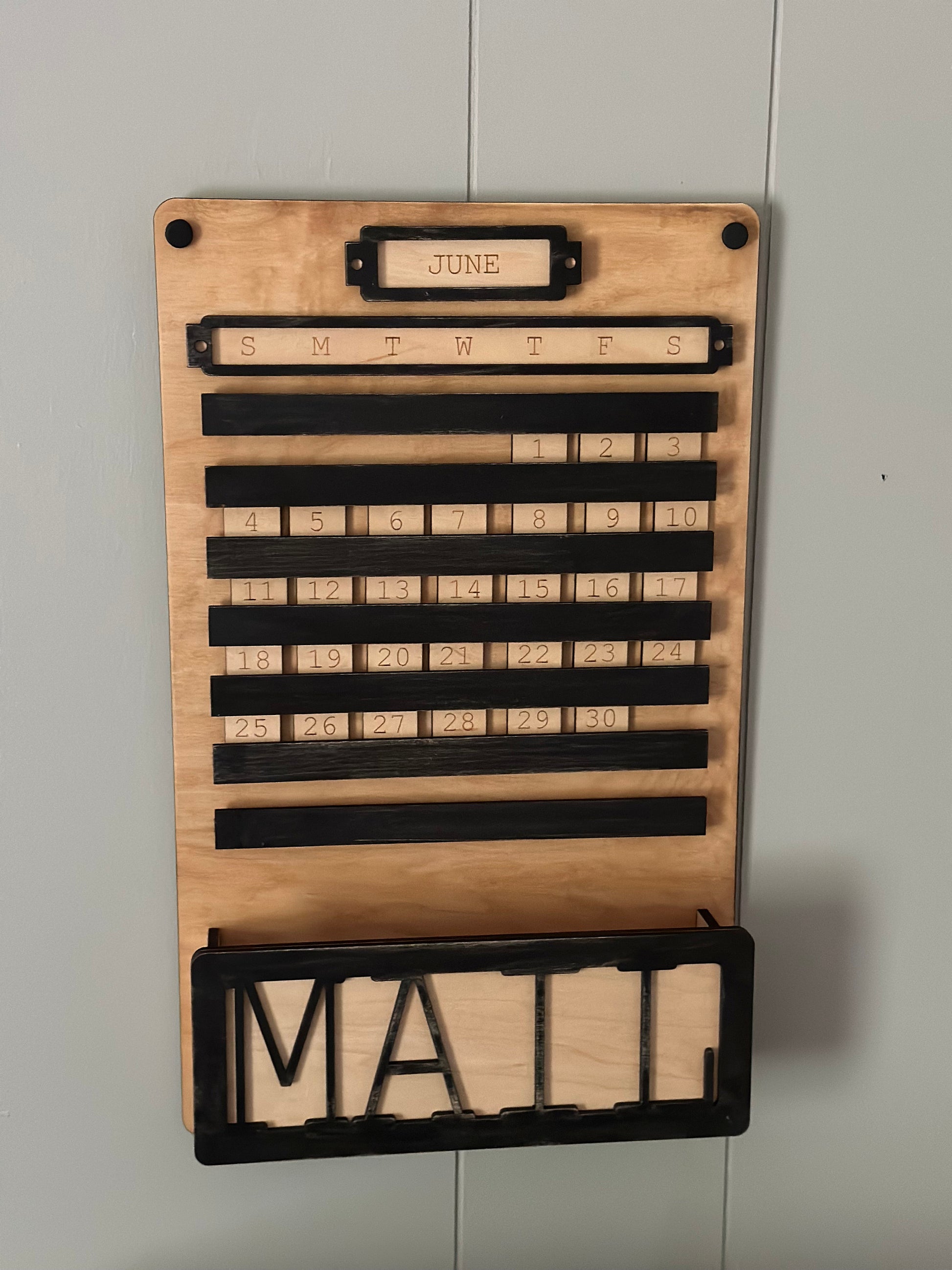 Wall Calendar with Mail Box | Office Decor Wood Perpetual Calendar | Vintage Style Wall Calendar | Hand finished wood gift