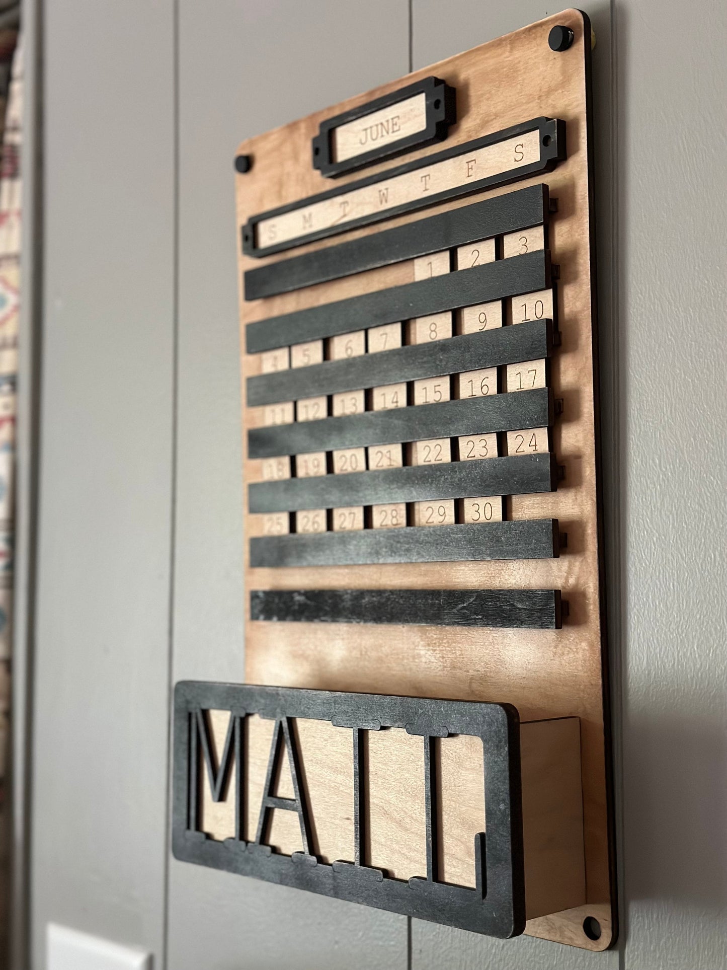 Wall Calendar with Mail Box | Office Decor Wood Perpetual Calendar | Vintage Style Wall Calendar | Hand finished wood gift