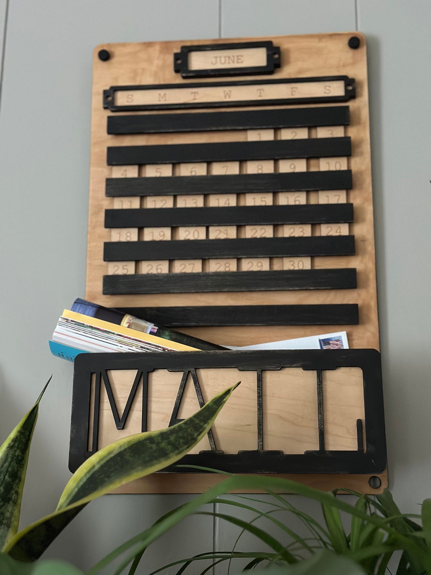 Wall Calendar with Mail Box | Office Decor Wood Perpetual Calendar | Vintage Style Wall Calendar | Hand finished wood gift