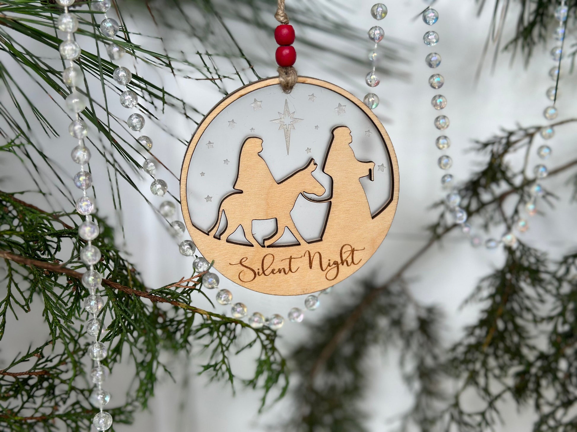 Christmas Ornament | Silent Night | Two-sided Design | Hand finished wood gift