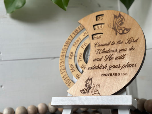 Perpetual Calendar Personalized Gift Commit to the Lord Whatever You Do Hand finished wood gift