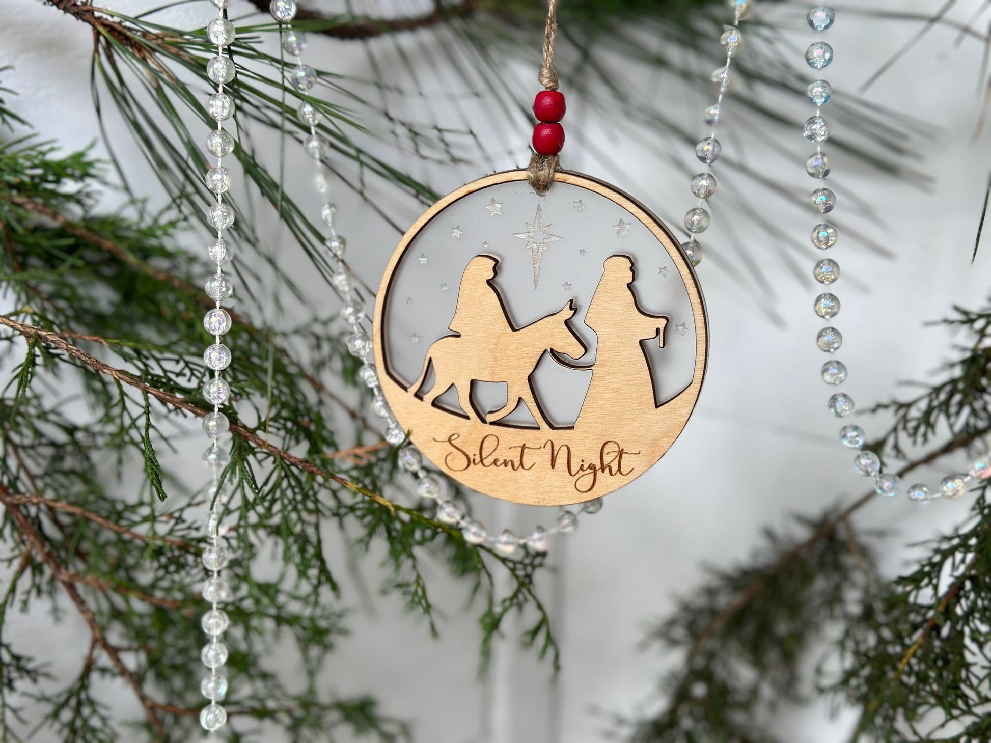 Christmas Ornament | Silent Night | Two-sided Design | Hand finished wood gift