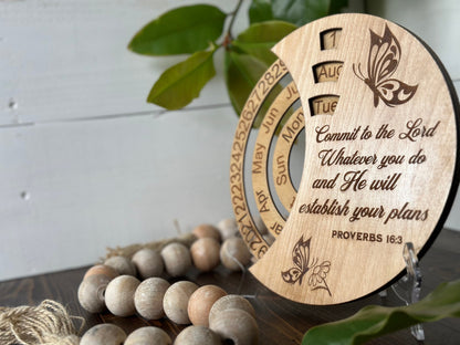 Perpetual Calendar Personalized Gift Commit to the Lord Whatever You Do Hand finished wood gift