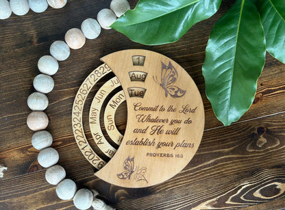 Perpetual Calendar Personalized Gift Commit to the Lord Whatever You Do Hand finished wood gift