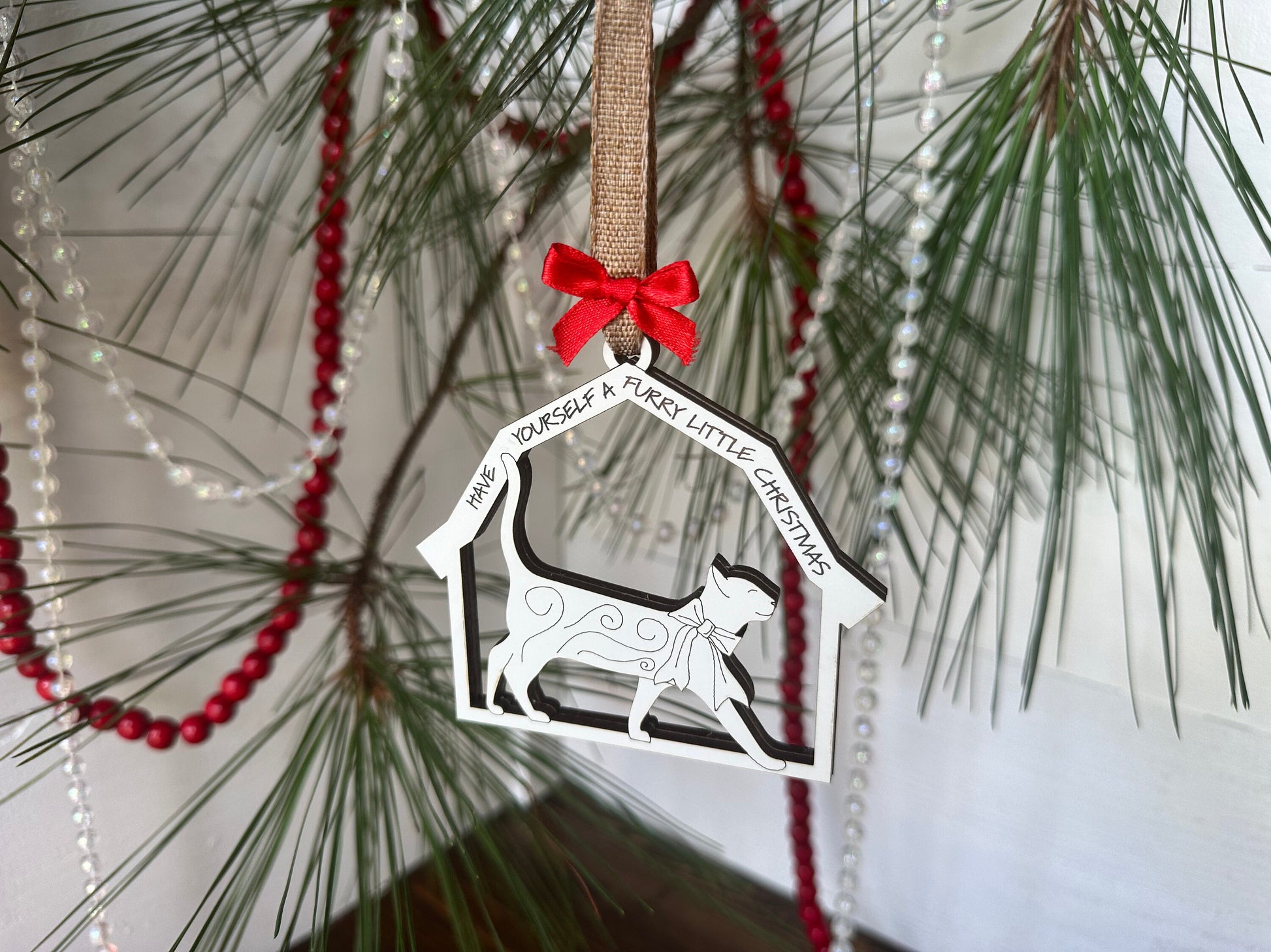 Barn Theme Christmas 11 Ornaments Set Old MacDonald Inspired White Barn shaped livestock ornaments