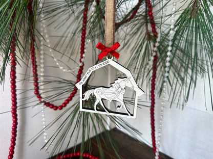 Barn Theme Christmas 11 Ornaments Set Old MacDonald Inspired White Barn shaped livestock ornaments