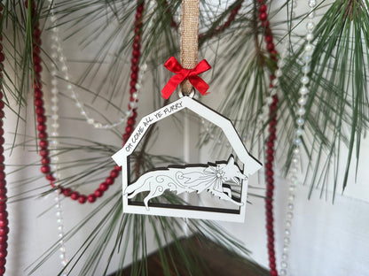 Barn Theme Christmas 11 Ornaments Set Old MacDonald Inspired White Barn shaped livestock ornaments