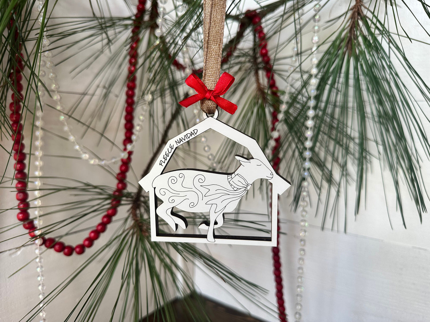 Sheep Ornament Barn Theme Sheep Christmas Ornament Old MacDonald Inspired White Barn shaped sheep livestock ornament