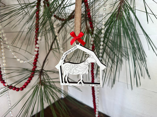 Goat Ornament Barn Theme Goat Christmas Ornament Old MacDonald Inspired White Barn shaped Goat livestock ornament