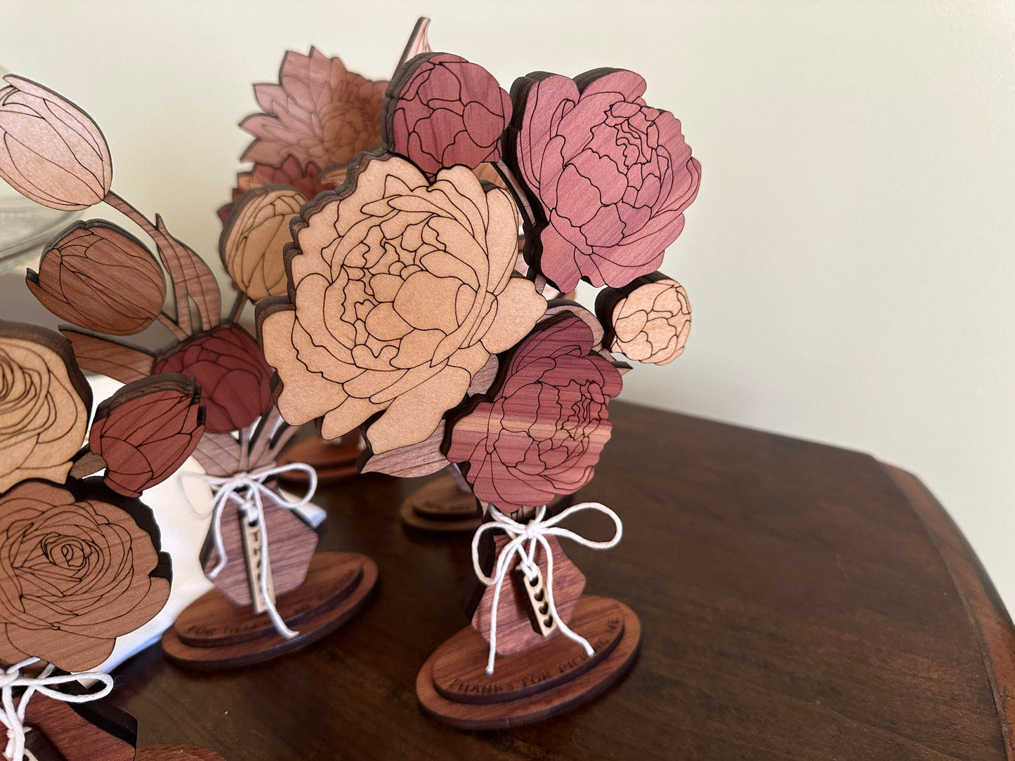 5th anniversary gift wood flowers wood floral bouquet wood roses wood peonies wood dahlias wood lily wood fifth anniversary