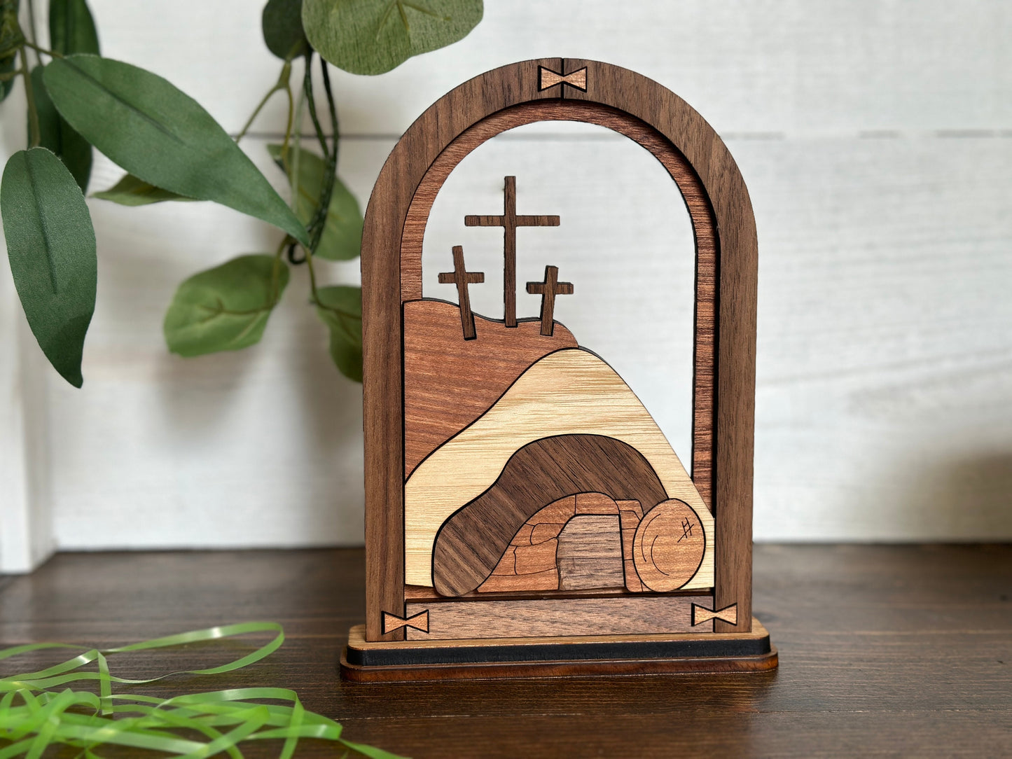 Resurrection Empty Tomb Easter Scene Easter Mantel Decor Bookshelf Decor Wood Arch