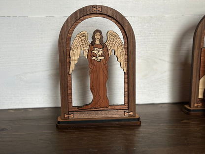 Resurrection Easter Angel with Lily Easter Mantel Decor Easter Scene Bookshelf Decor Wood Arch