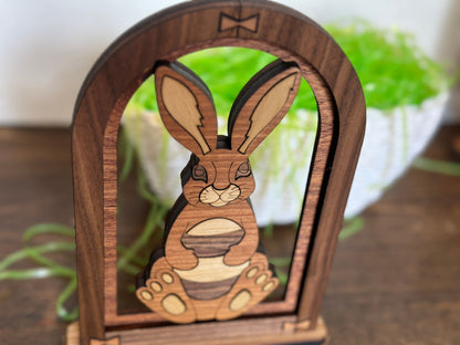 Wood Easter Bunny Easter Scene Easter Mantel Decor Bookshelf Decor Wood Arch