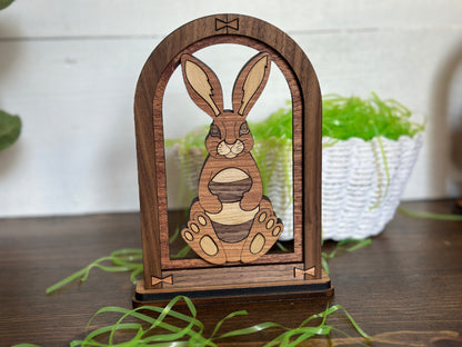 Wood Easter Bunny Easter Scene Easter Mantel Decor Bookshelf Decor Wood Arch