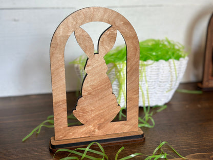 Wood Easter Bunny Easter Scene Easter Mantel Decor Bookshelf Decor Wood Arch