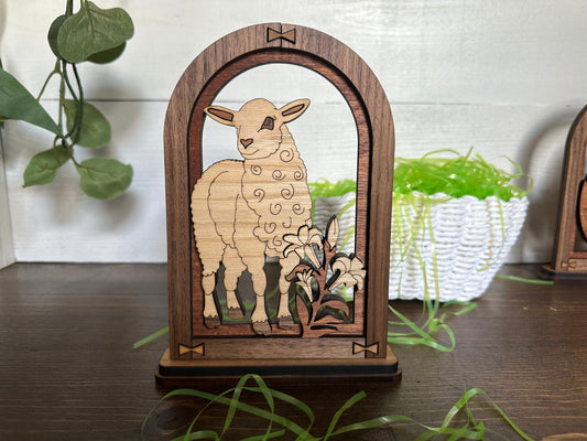 Wooden Lamb Easter Lamb Easter Scene Easter Mantel Decor Bookshelf Decor Wood Arch