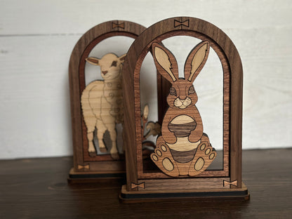 Wood Easter Bunny Easter Scene Easter Mantel Decor Bookshelf Decor Wood Arch